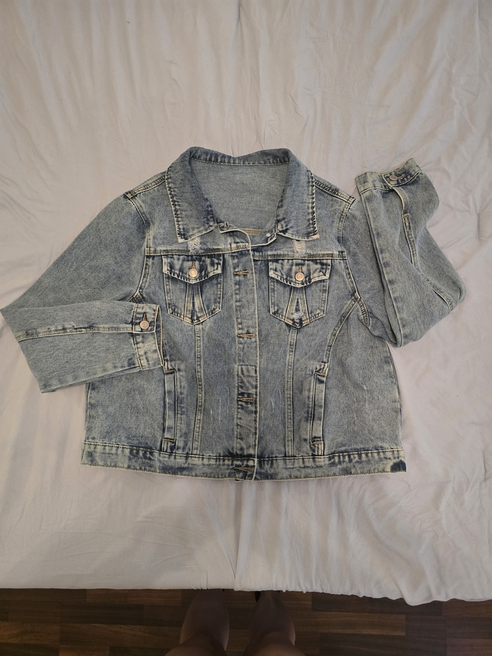 Women's Washed Light Blue Denim Jacket - Casual Jean Coat - Picture 5 of 5